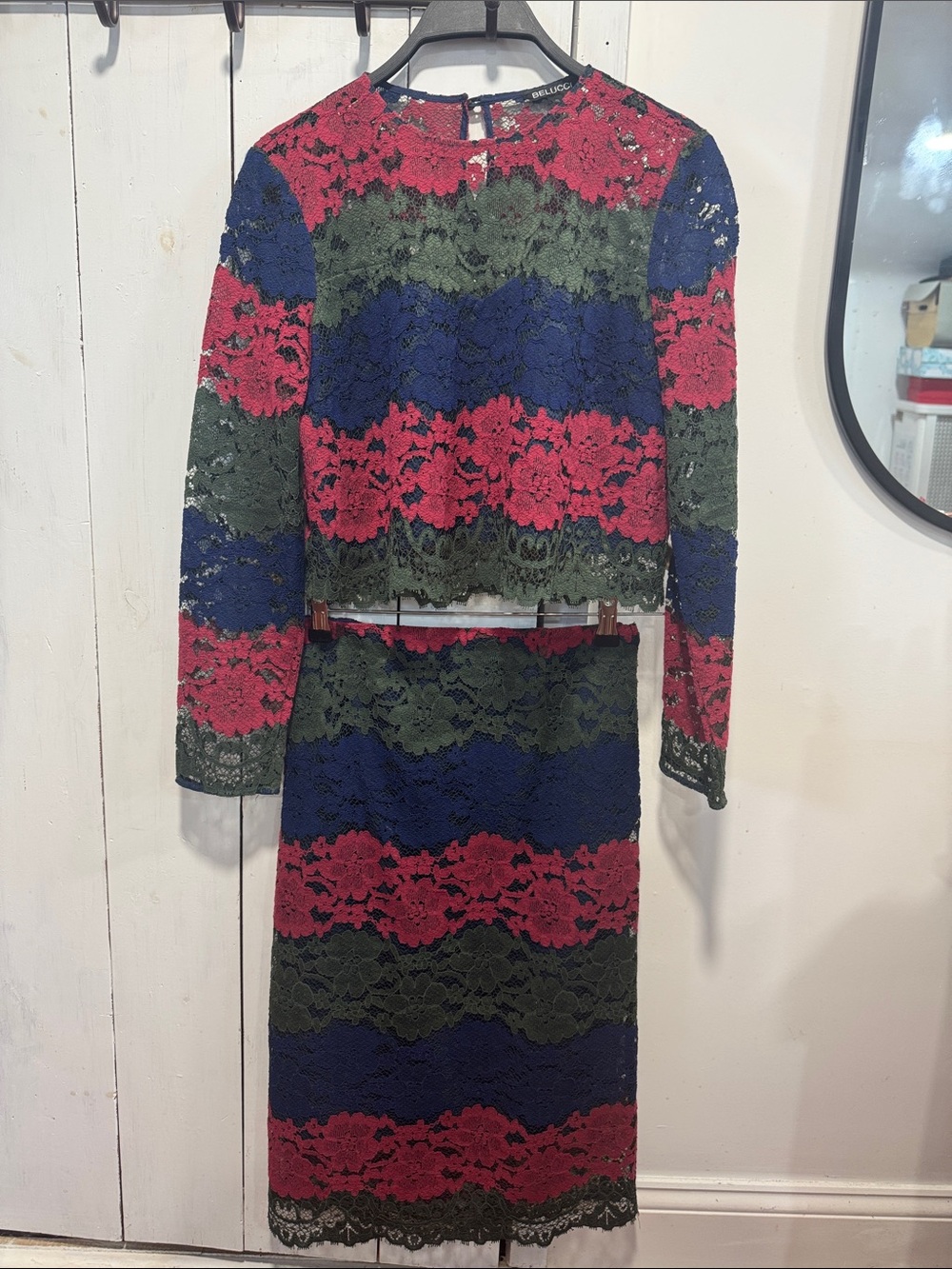 Lace Stripe Pencil Skirt and Blouse, not Sandro